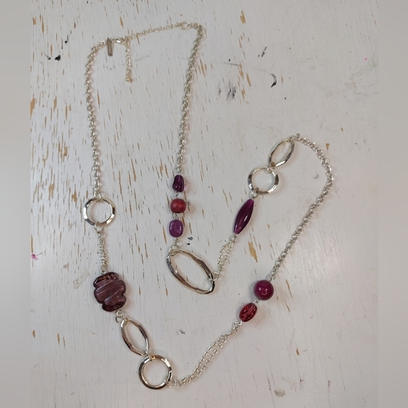 x Lane Bryant Silver and Purple Long Necklace Glass Beads Jewelry Accessory Boho - Picture 6 of 6